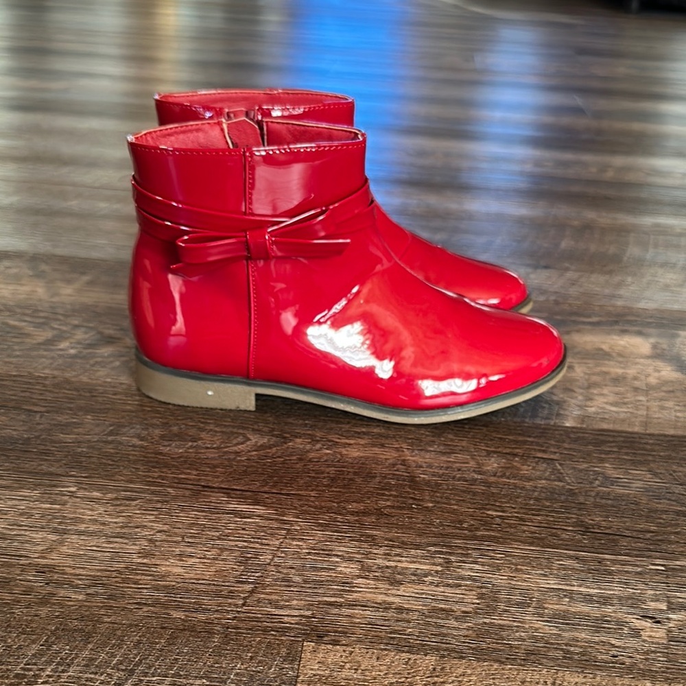 Girls red ankle boots